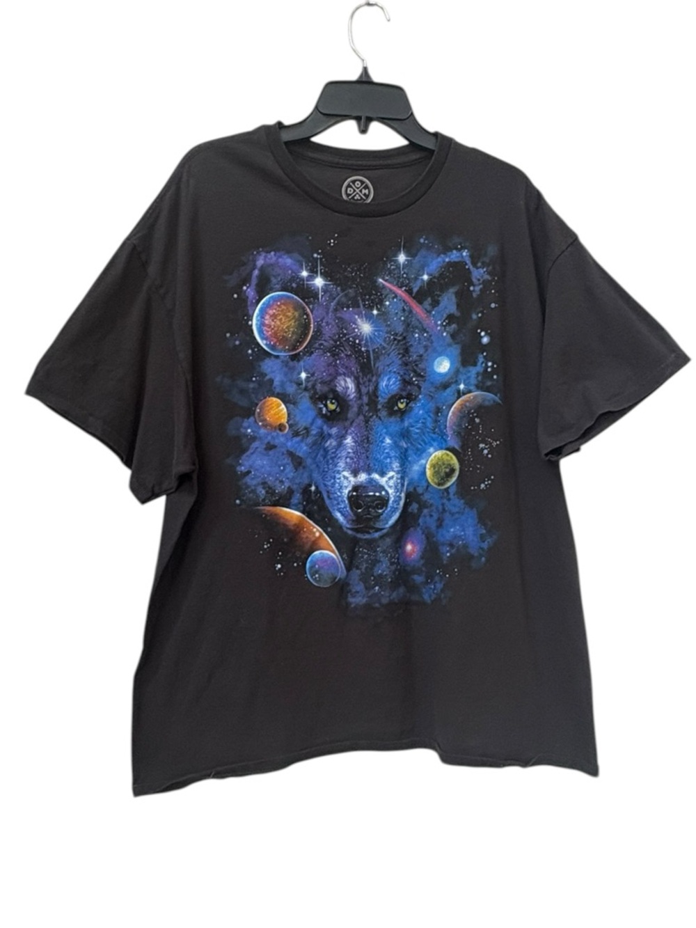 Black Galaxy Wolf Graphic Tee 2X 2XL XXL stars planets animal